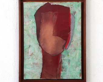 Light Portrait - Framed Original Painting in Dark Red, Copper Hues and Green