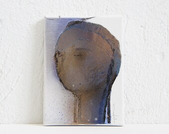 Man Head, 5x7" Artwork, Miniature Canvas Mixed Media, Original Tiny Art Collage, Modern Fine Art