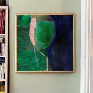 Lost in Greenery - Square Art Print, Abstract Green Blue Wall Art Painting, Maximalist Art Work