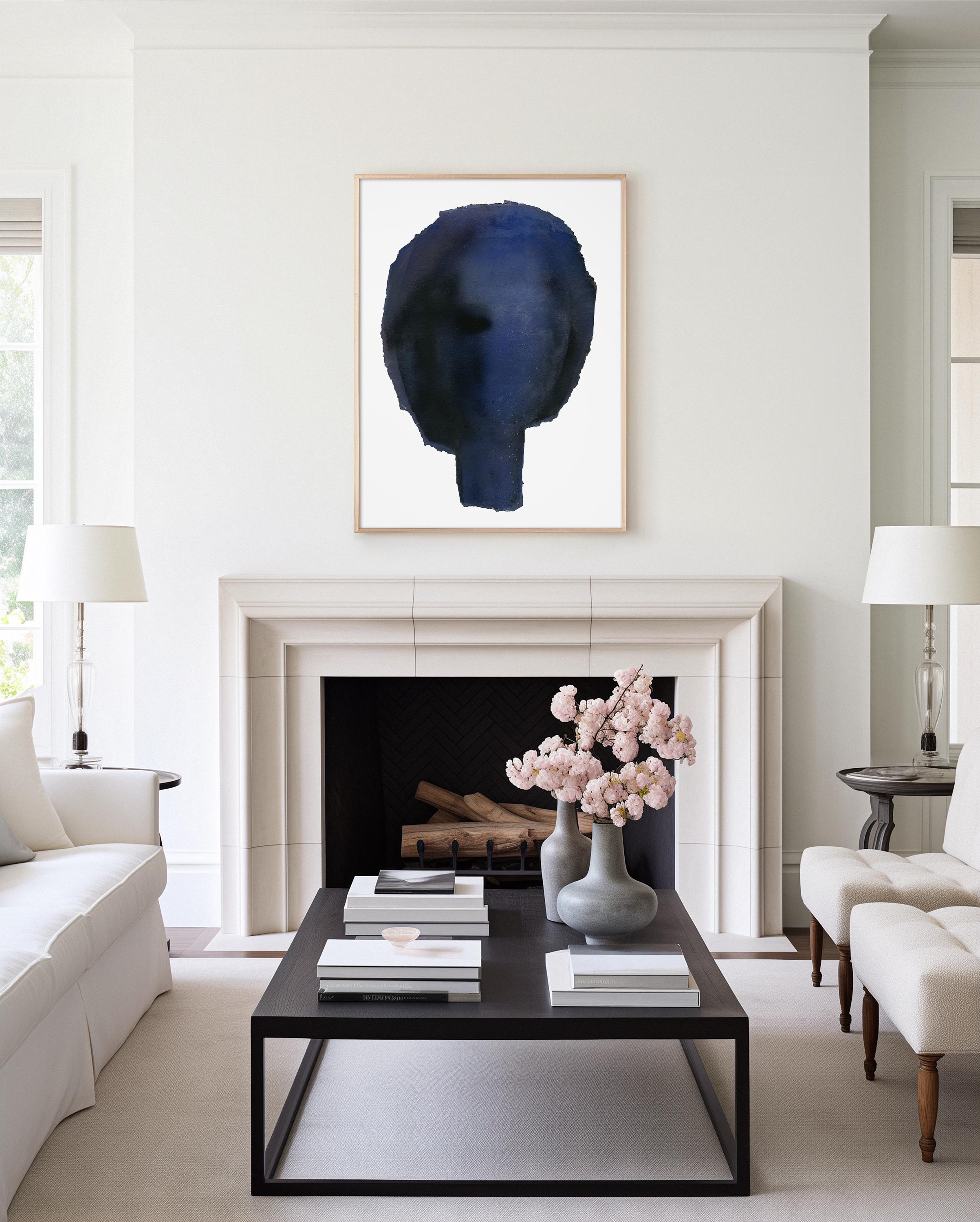 Modern Minimalist Woman Wall Art Print of Original, Large Abstract Blue ...