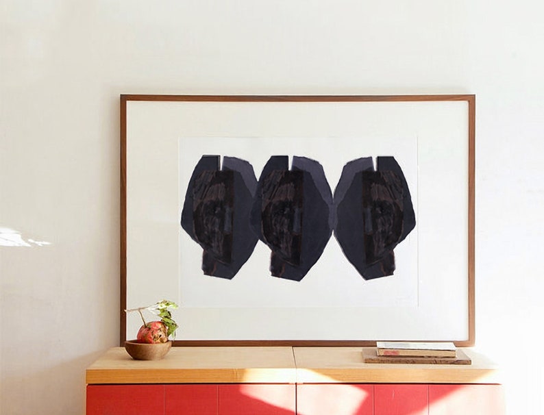 Three Abstract Heads, Minimal Black and White Print, Large Wall Art Print of Original, Modern Fine Art Painting image 3