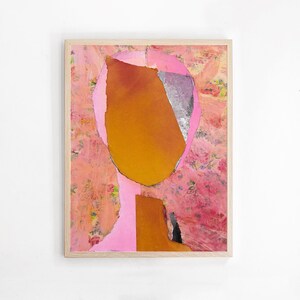 Beautiful Day Modern Abstract Art Portrait, Large Cute Pink and Orange Wall Art, Bright Painting Print of Original Artwork image 3