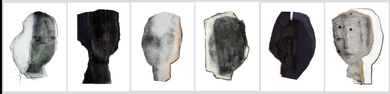 Stampa artistica su larga scala con testa nera del dipinto minimalista originale, arte della parete con testa astratta senza volto immagine 8