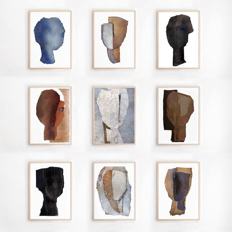 Minimalist Gallery Wall Set of 9 Art Prints, Large Abstract Paintings Collection