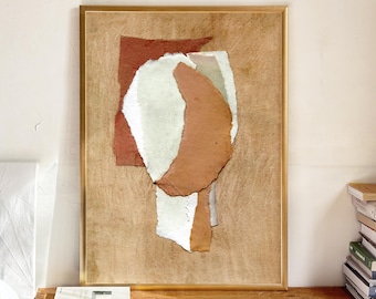 Abstract Head Print: Earthy Beige, Rust Orange Boho Wall Art