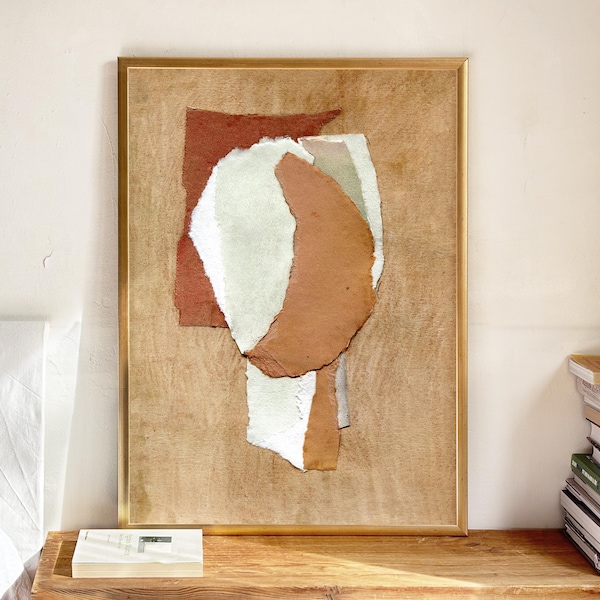 Abstract Head Print: Earthy Beige, Rust Orange Boho Wall Art