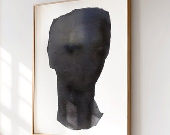 Dark Grey Man's Head, Fine Art Print of Original Contemporary Painting, Modern Male Portrait