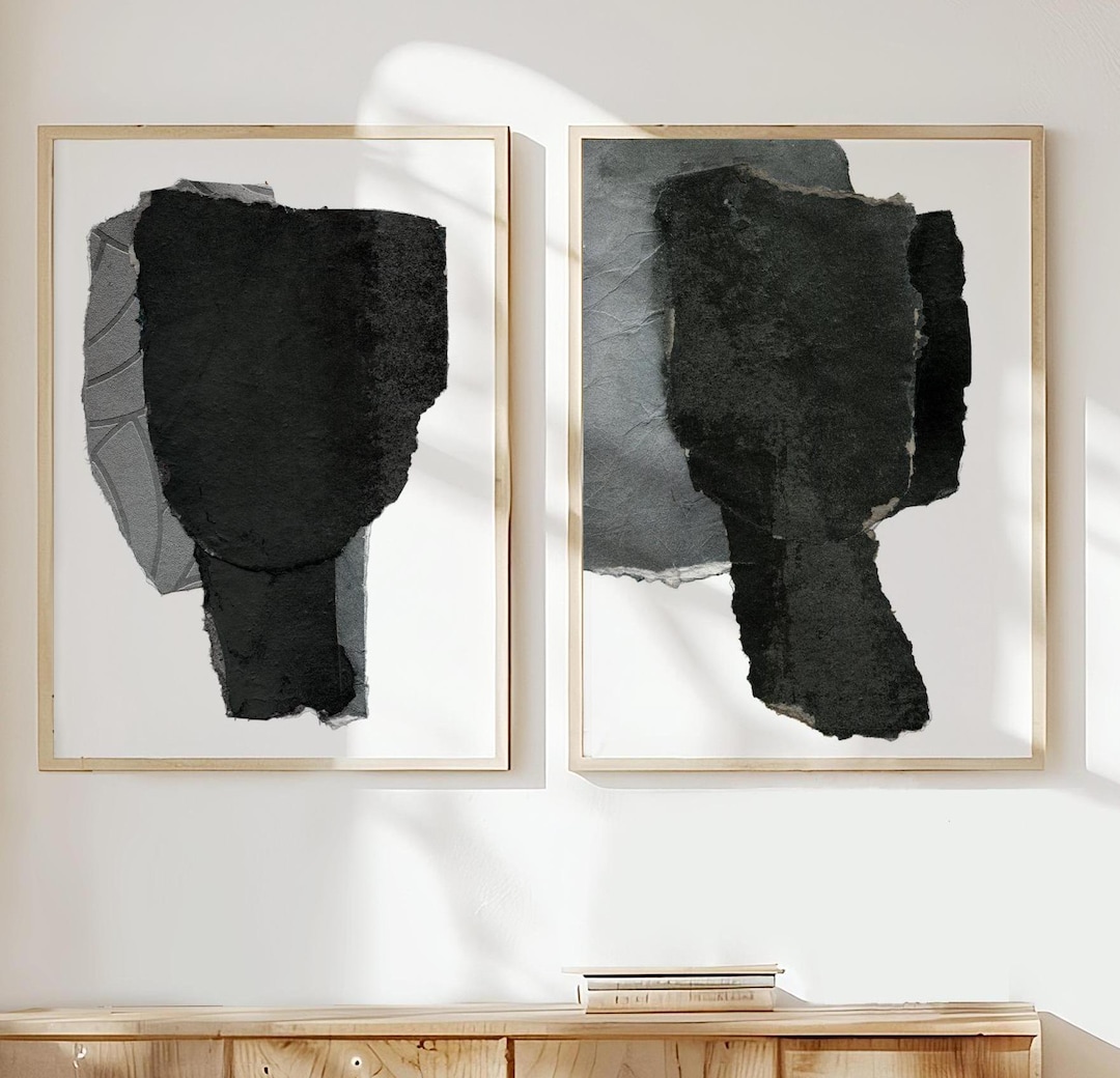 Large Abstract Black and White Two Piece Set, Minimal Trendy Wall Art ...