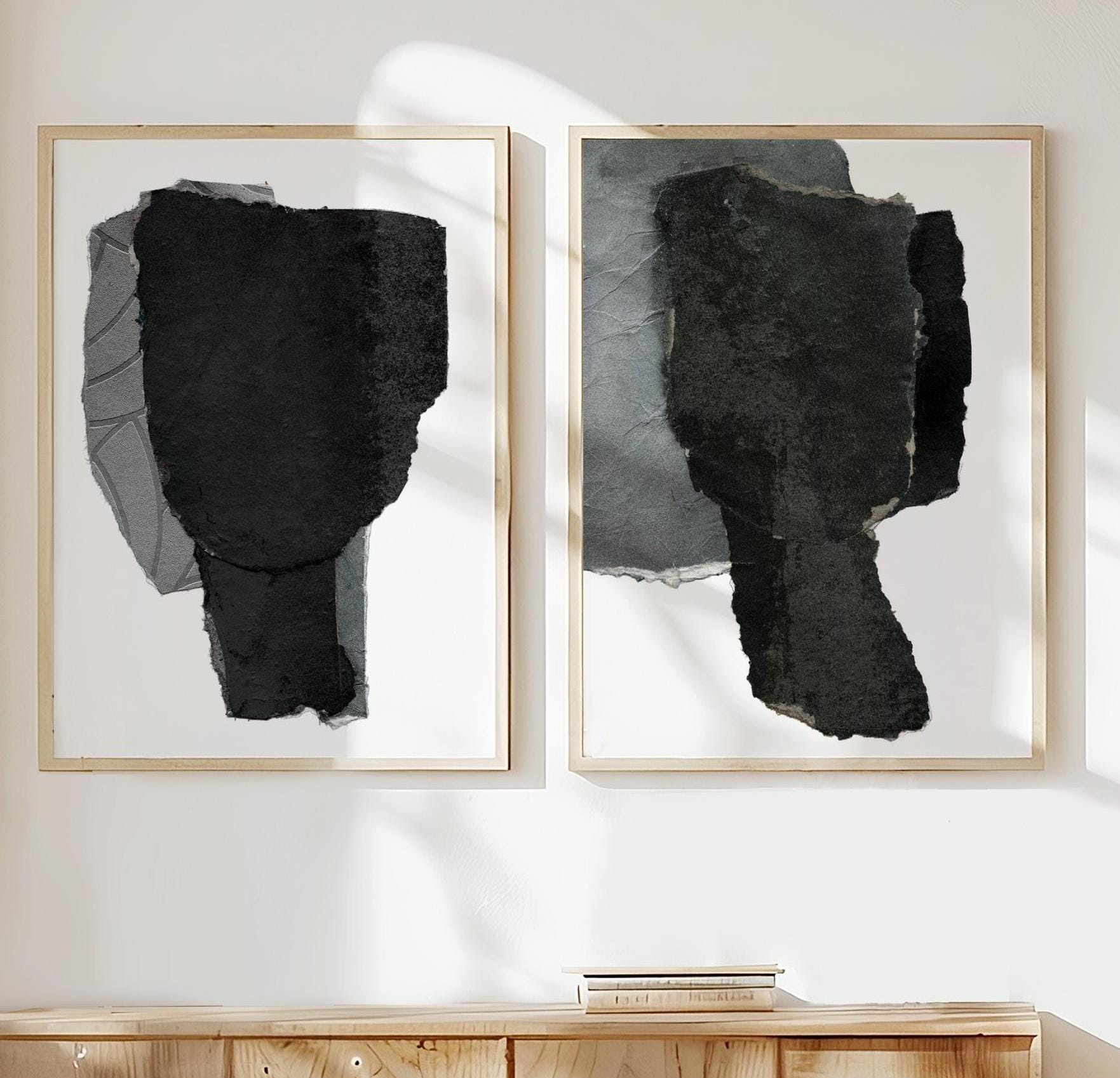 Large Abstract Black and White Two Piece Set, Minimal Trendy Wall Art ...