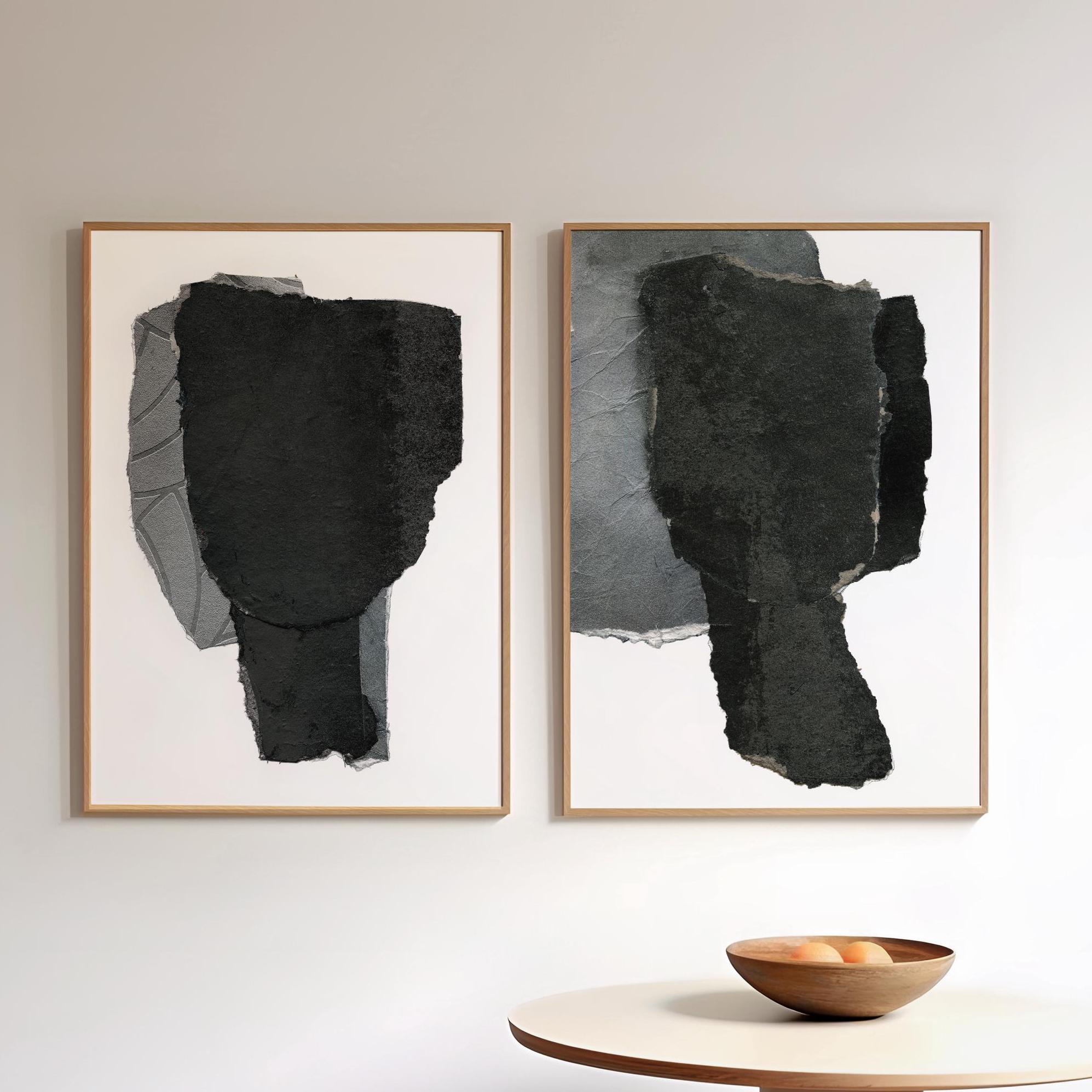 Large Abstract Black and White Two Piece Set, Minimal Trendy Wall Art ...