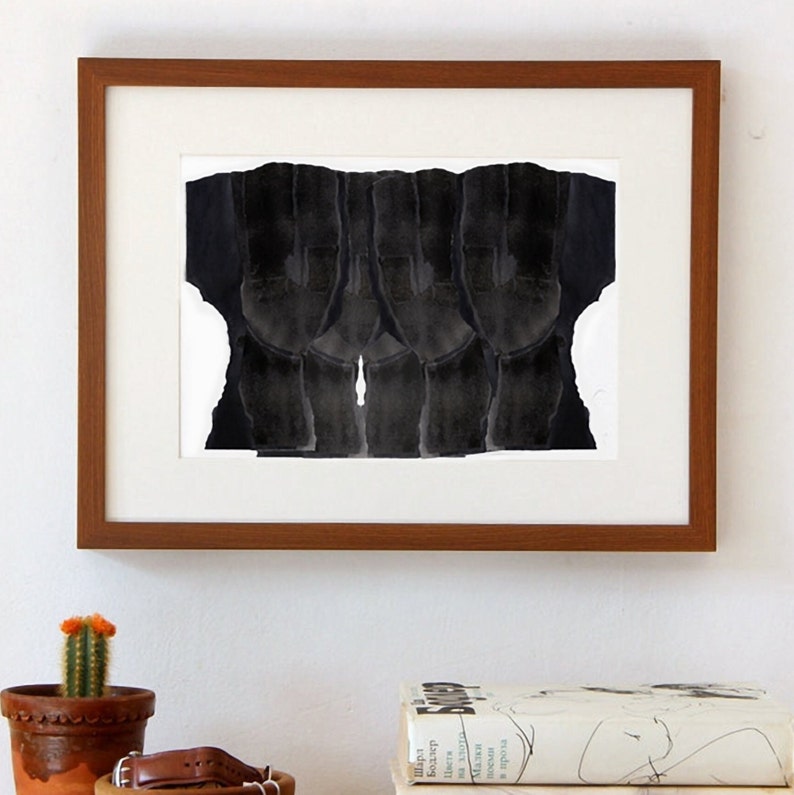 Minimalist People Print of Contemporary Black Abstract Painting, Modern Wall Art Decor Living Room, Minimal Artwork image 7