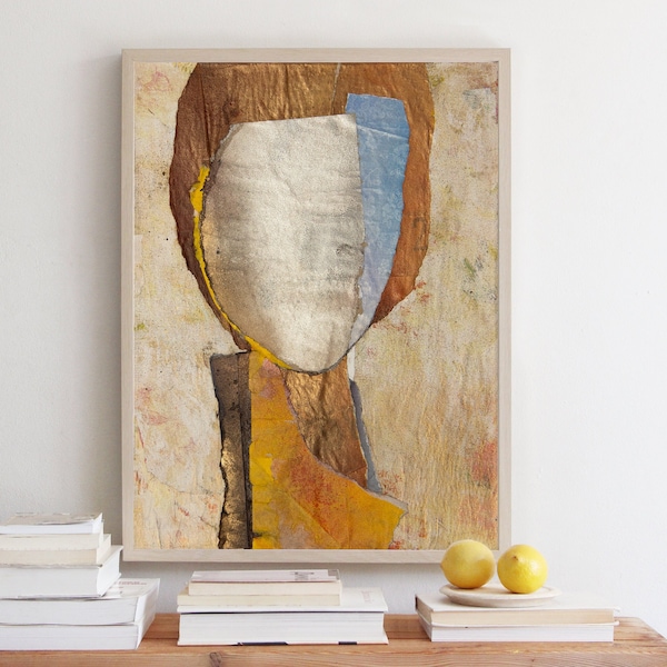 Golden Hour - Abstract Dark Yellow, Light Blue and Gold Brown Wall Art Print of Original, Warm Colours Contemporary Art, Large Boho Wall Art