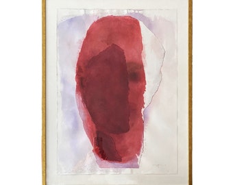 Woman Head in Red - Original Watercolor Painting, Large Framed Artwork, Ready to Hang Wall Art