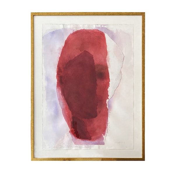 Woman Head in Red - Original Watercolor Painting, Large Framed Artwork, Ready to Hang Wall Art