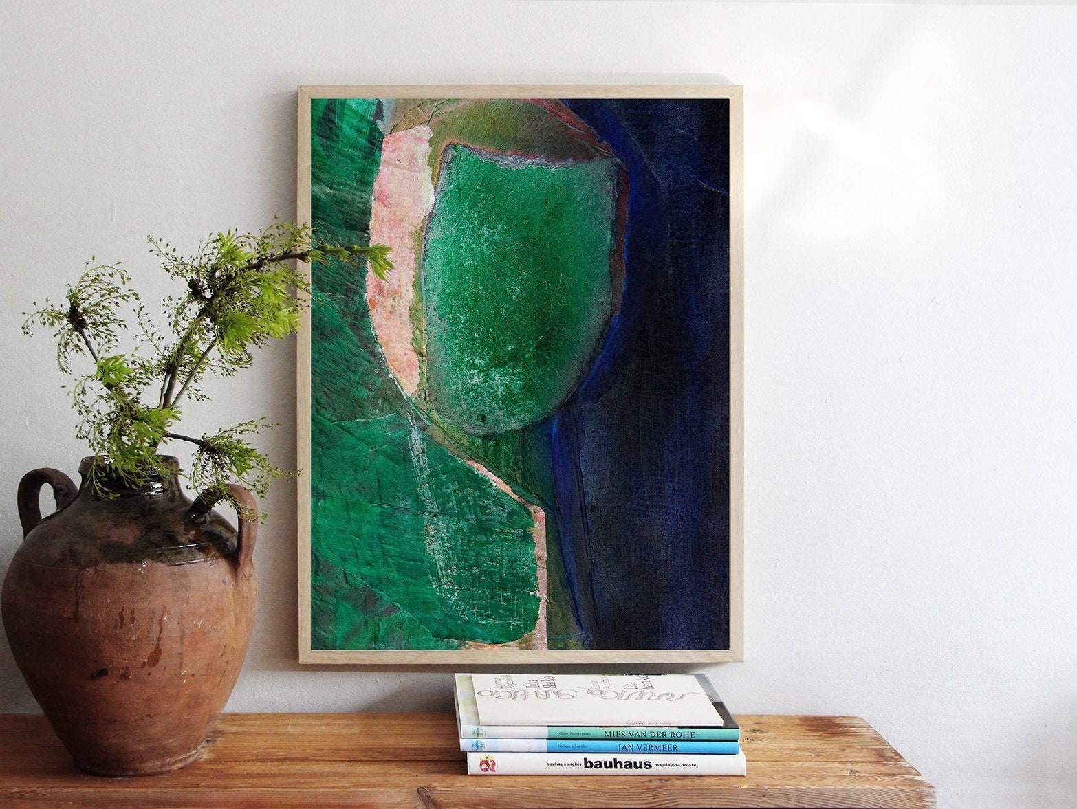 Lost in Greenery - Rustic Art Print, Large Abstract Green and Blue Ar…