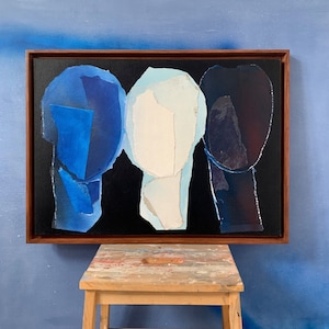 内側 - オリジナル絵画コラージュ、大型額入りアートワーク、20x27.5インチ / 50 x 70 cm