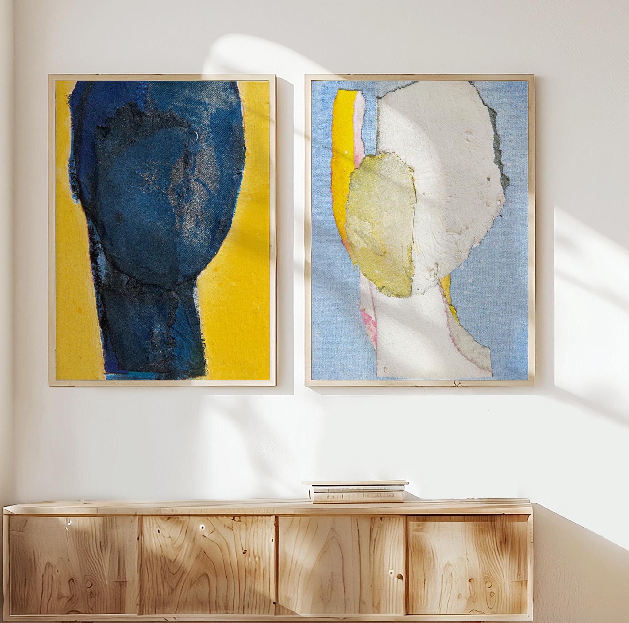 Blue and Yellow Gallery Wall Set of 2 Prints, Abstract Diptych Art ...
