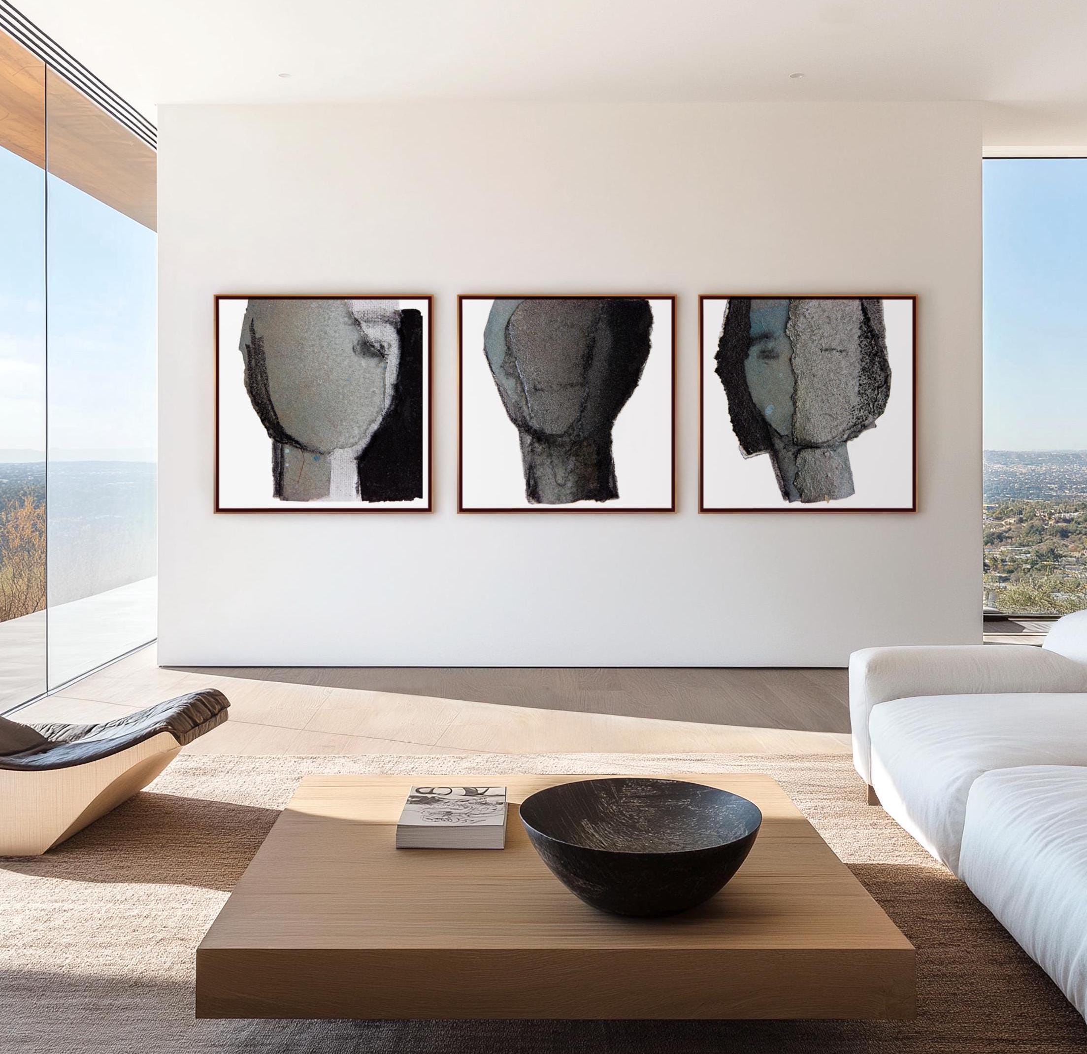 Minimalist Set of 3 Black and White Art Prints, Abstract Faces Triptych ...