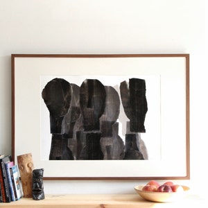 Personas - Composición artística moderna abstracta en blanco y negro de gran tamaño, póster con impresión giclée
