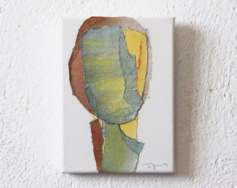 Morning Breeze - Original Contemporary Artwork, Green, Brown and Yellow Abstract Painting Head