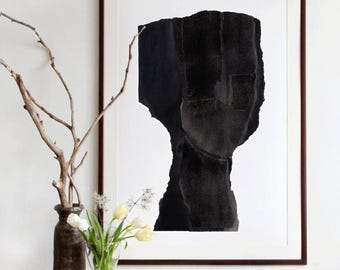Minimalist Black and White Wall Art Print, Contemporary Abstract Painting