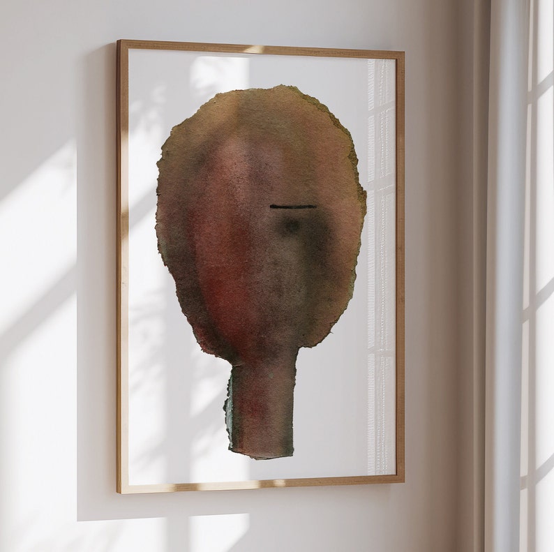 Abstrakt kvinnaporträtt konsttryck, kvinnlig minimalistisk målning, jordig rostbrun väggdekor bild 5