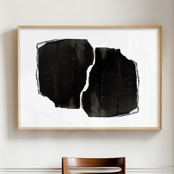 Minimalistische zwart-witte muurkunst, eenvoudig kunstwerk met twee abstracte koppen, grote moderne collagekunst