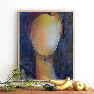 Night Portrait - Fine Art Print of Abstract Painting, Large Modern Olive Green and Dark Blue Art