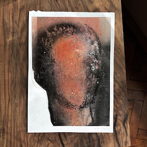 Original Painting on Paper with Semi-Abstract Head, Contemporary Artwork Signed by Artist