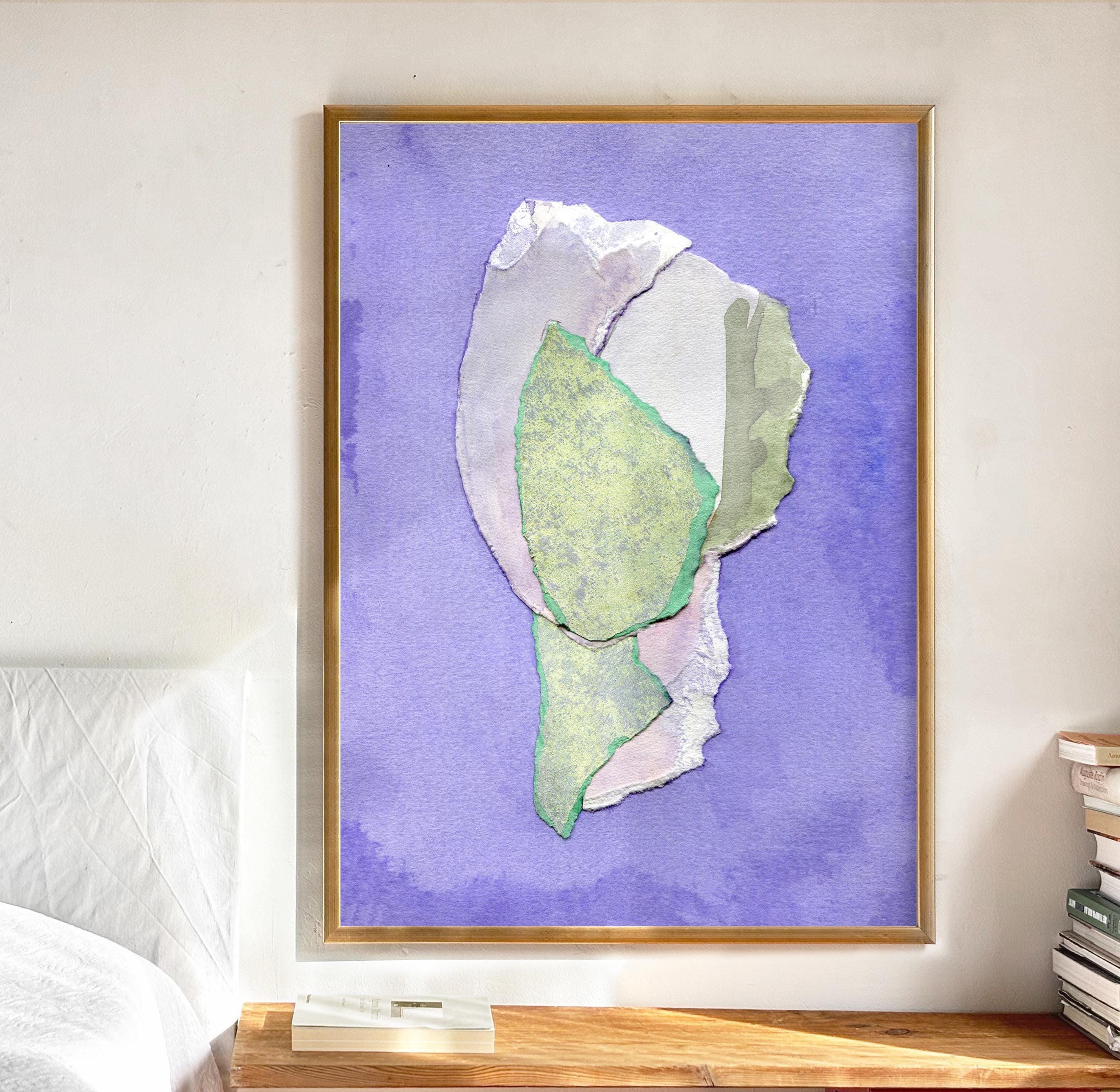 Modern Purple and Mint Green Painting Print, Large Abstract Living