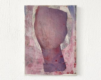 Rose  - Original Painting in Mixed Media on Canvas, Dusty Pink Abstract Woman Portrait on Flower Background