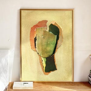 Large Olive Green and Orange Beige Abstract Painting Print, Contemporary Living Room Wall Art, Modern Trendy Decor, Minimalist Painting
