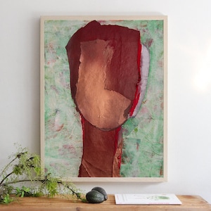Light Portrait -  Large Abstract Painting Print, Dark Red and Green Wall Decor, Bohemian Wall Art