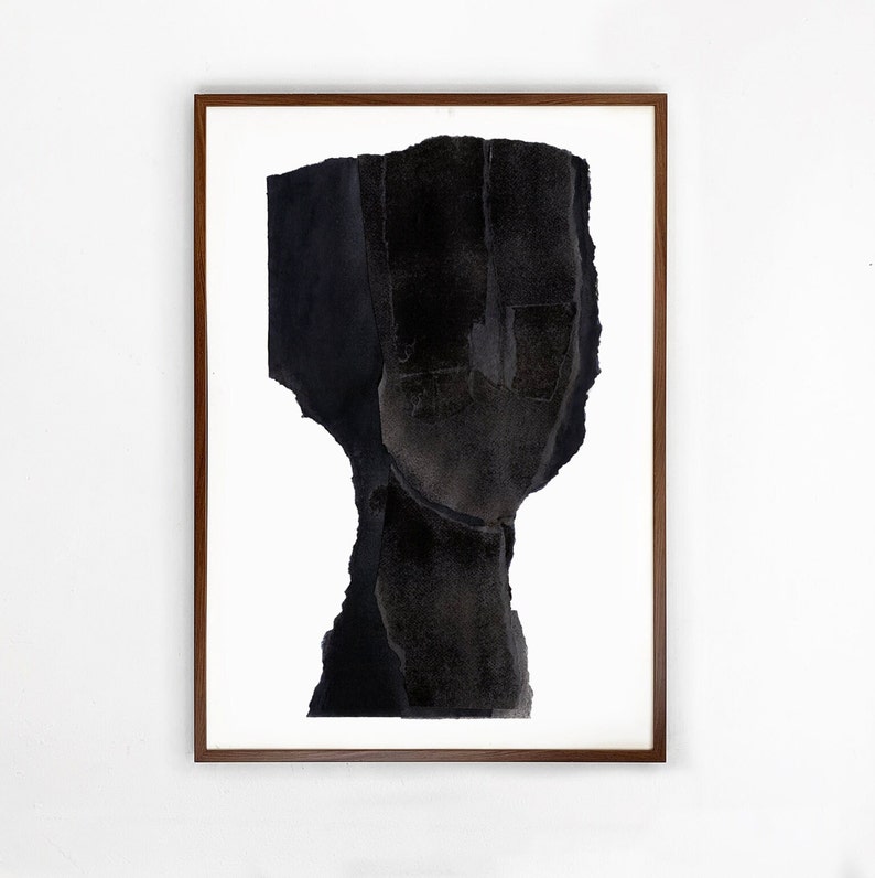 Stampa artistica su larga scala con testa nera del dipinto minimalista originale, arte della parete con testa astratta senza volto immagine 3