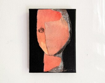 Rising #3 - Original Abstract Canvas Artwork, Small Modern Wall Art, Bright Orange and Black Painting Collage