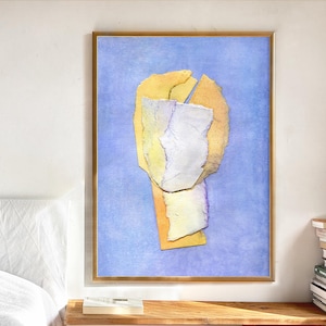 Bright Baby Blue and Milky Yellow Abstract Wall Print, Summer Home Decor Painting, Vibrant Contemporary Living Room Art, Large Canvas Art