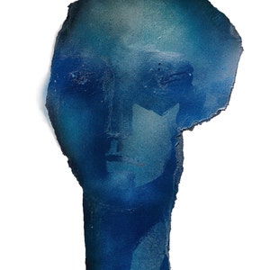 Abstract Blue Art Print, Monumental Head Form, Blue Painting Face, Large Modern Artwork image 3