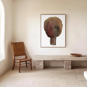 Abstrakt kvinnaporträtt konsttryck, kvinnlig minimalistisk målning, jordig rostbrun väggdekor bild 2