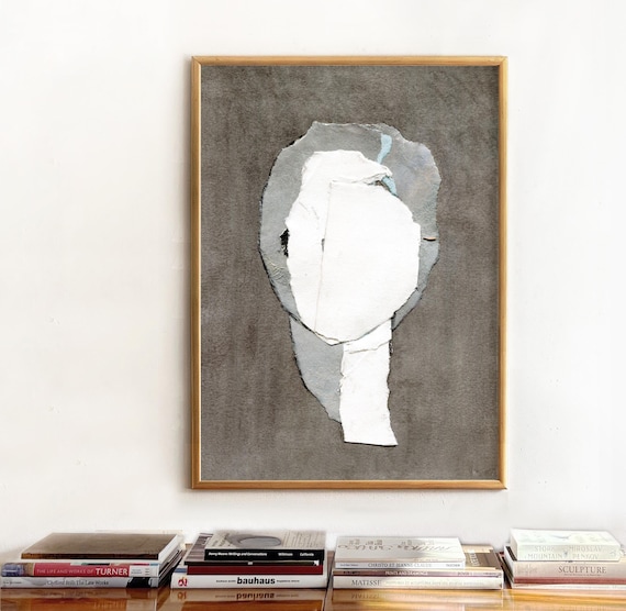 Minimalist Grey and White Abstract Head Print of Original