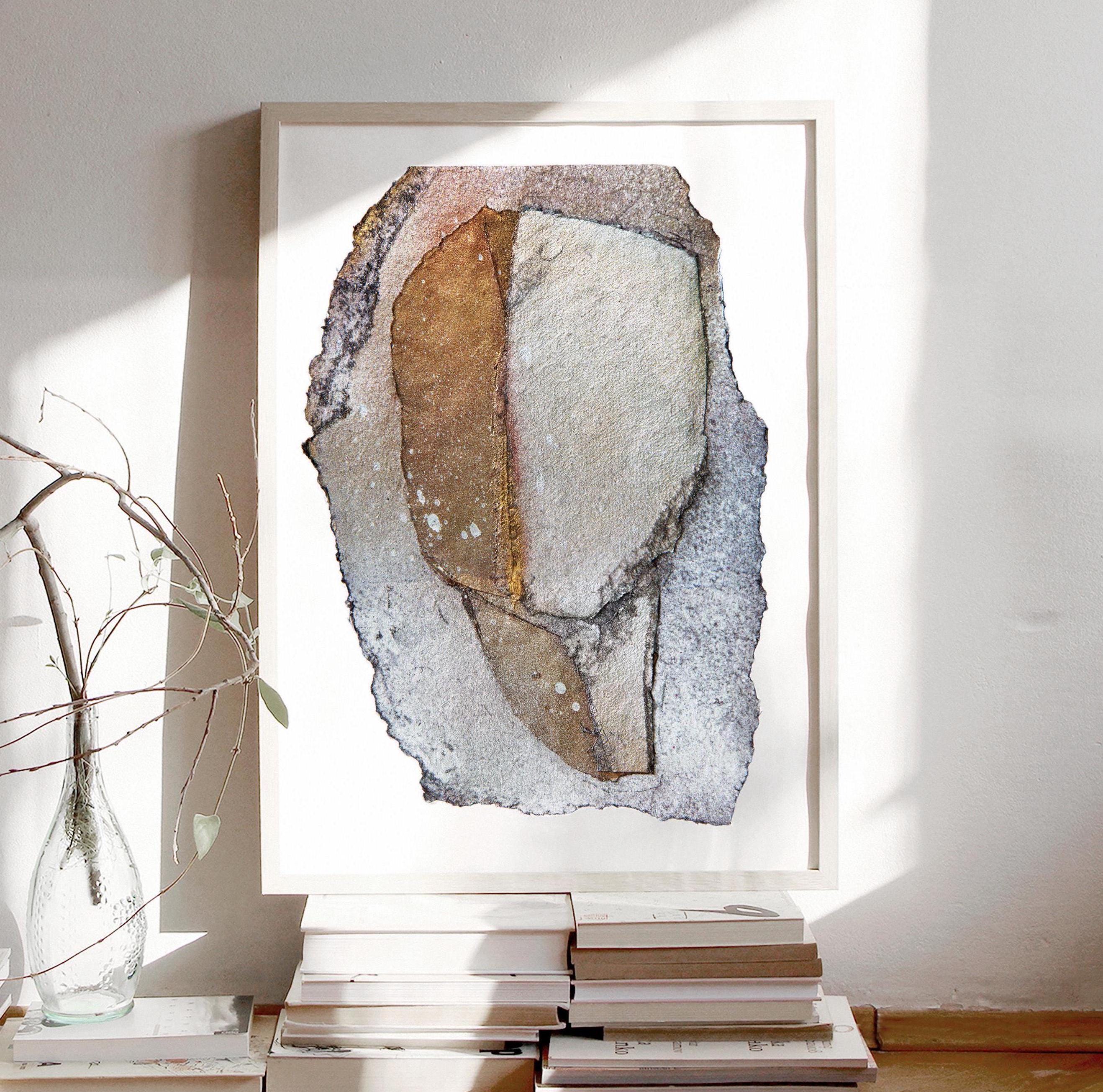 Simple Glory Head, Silver Minimalist Art Painting, Grey Fine Art, Giclee Print of Original Abstract Art Collage