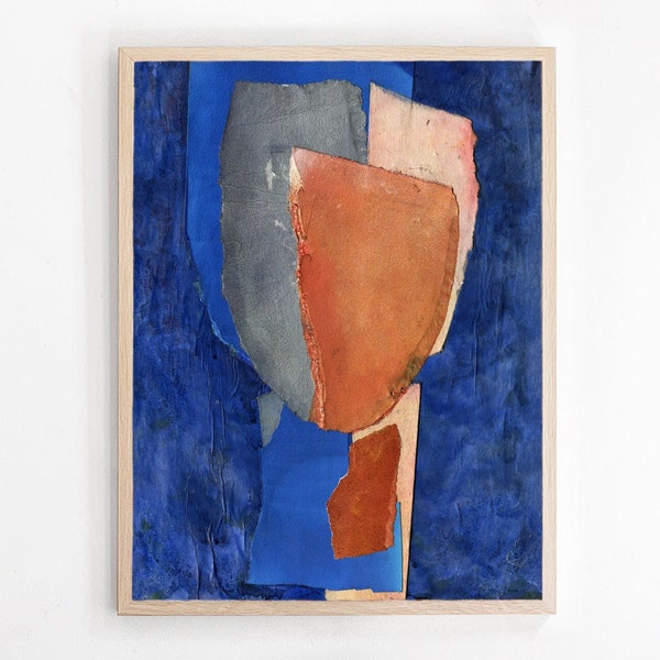 Born of Blue - Large Archival Art Print of Original , Modern Abstract Dark Blue and Orange Wall Art