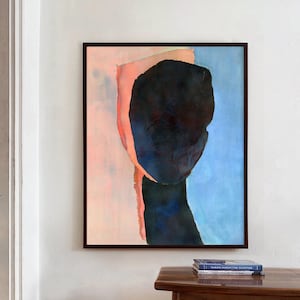 Sombra: Impresión artística de pared de gran tamaño con una pintura abstracta original, decoración de pared contemporánea en azul y naranja, arte sofisticado