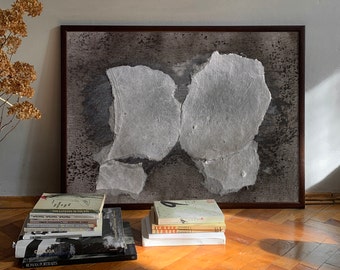 Love Story #10 -  Archival Fine Art Print of Original Contemporary Painting, Abstract Kiss in Metallic Grey