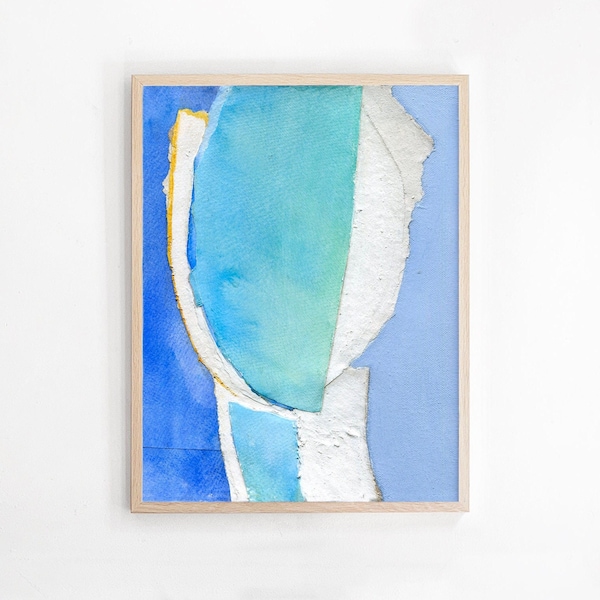 Here And Now - Abstract Blue And White Print, Minimalist Bright Wall Art, Color Field Painting, Large Vivid Modern Art