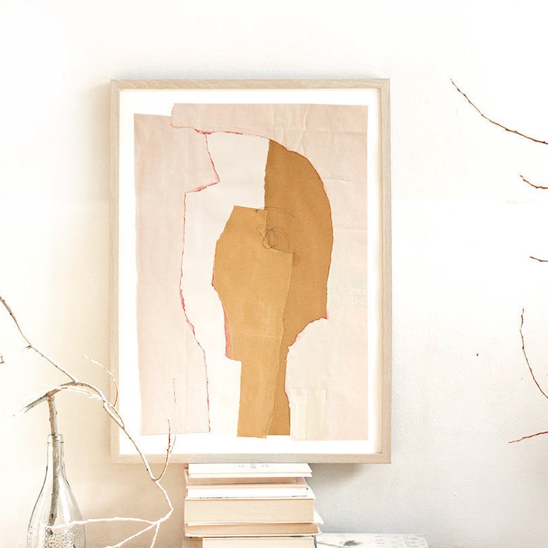 Beige Wall Art Print with Head Collage, Light Modern Living Room Wall Decor, Minimalist Home Decoration image 3