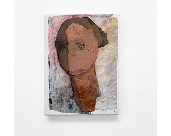 Copper Brown Head, 5x7" Artwork, Original Canvas Collage Art