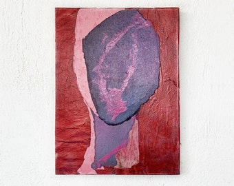 Close To Happiness - Original Art on Canvas, Modern Collage Painting in Dark Red, Violet and Pink