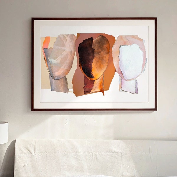 Hope - Large Abstract Painting Print in Bright Orange and Soft Pink, Minimal Trendy Wall Art Decor