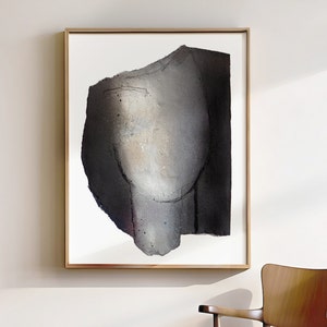 Standing Here - Modern Grey Wall Art Print of Original Minimalist Silver Painting, Minimal Abstract Head Wall Art