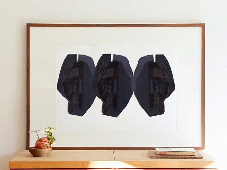 Black Abstract Heads Contemporary Minimalist Wall Art, Modern Art Painting, Large Art Print image 6